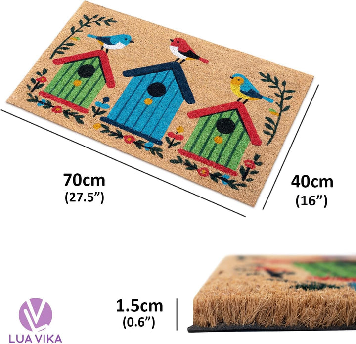 Fussmatte Kokos - Vögel - 40x70 cm - Fussmatte Aussen und Innen - Fussmatten Haustür - Türmatte Auss