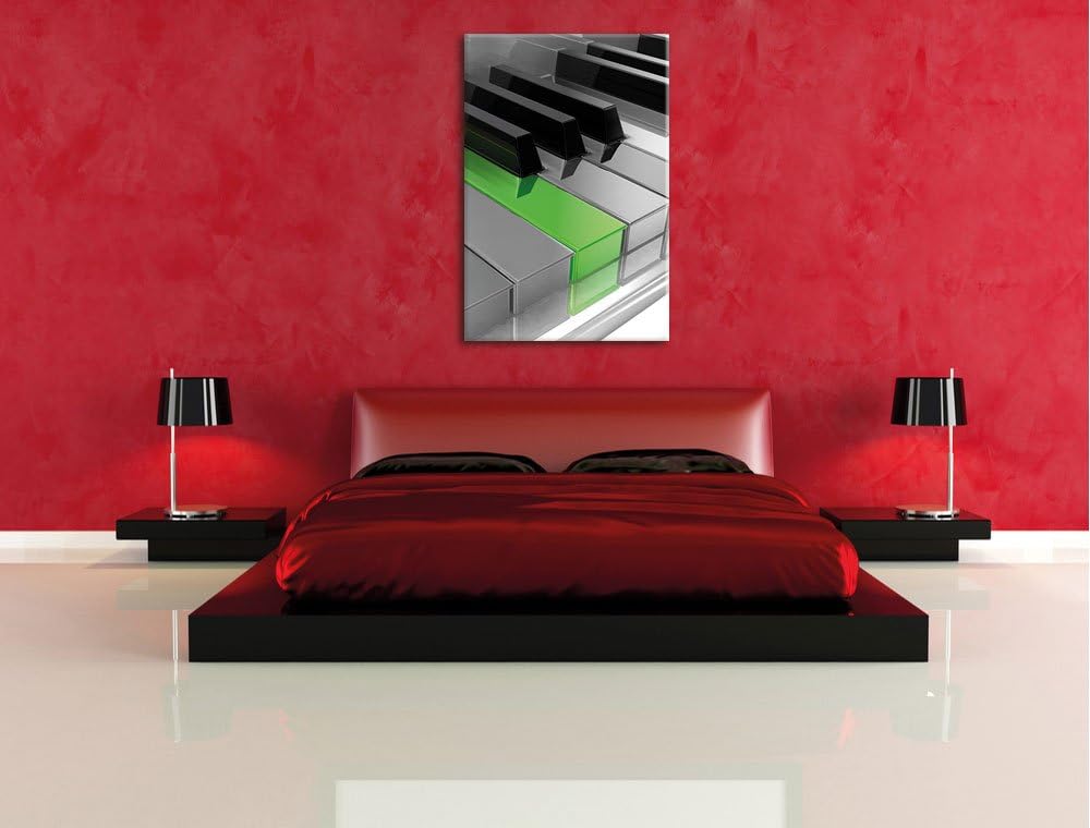 Piano Green Klaviertasten schwarz/weiss, Format: 80x120 auf hochkantiges Leinwand, XXL riesige Bilde