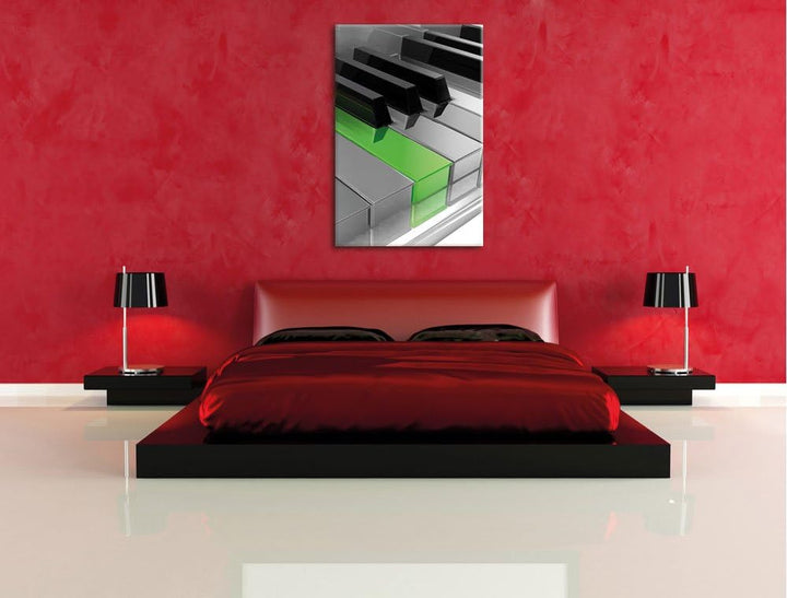 Piano Green Klaviertasten schwarz/weiss, Format: 80x120 auf hochkantiges Leinwand, XXL riesige Bilde