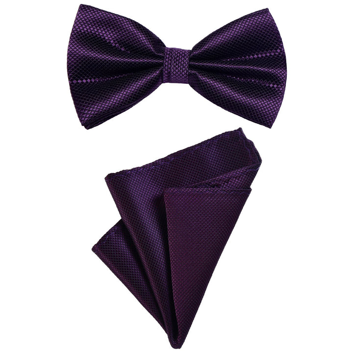 DonDon Herren Fliege und Einstecktuch gebunden und grössenverstellbar Aubergine, Aubergine