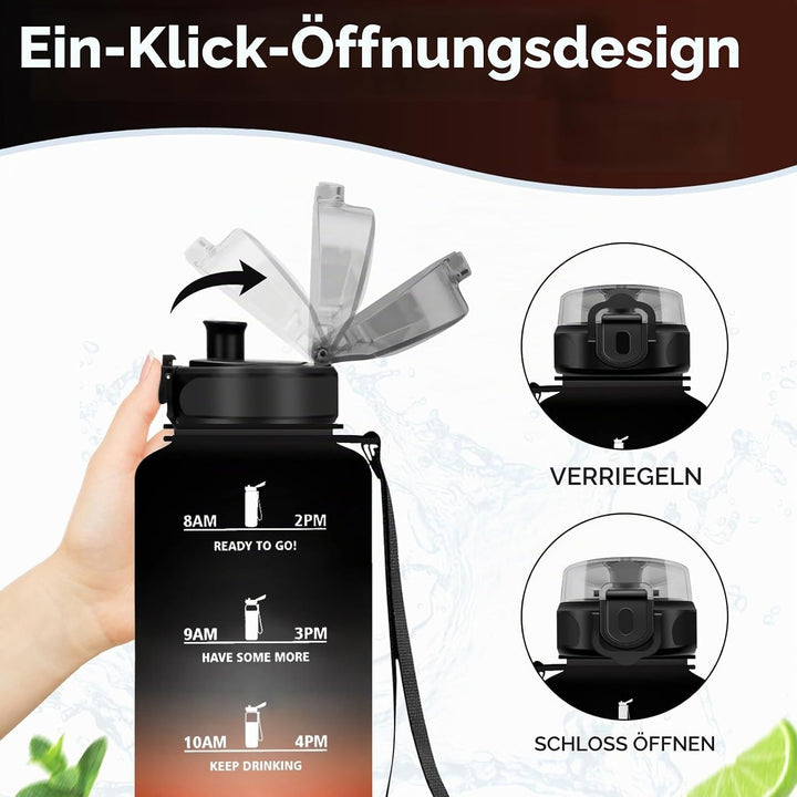 KollyKolla Trinkflasche Kohlensäure Geeignet, 500ml/1L/1.5L, Sport Trinkflasche mit Zeitmarkierung,