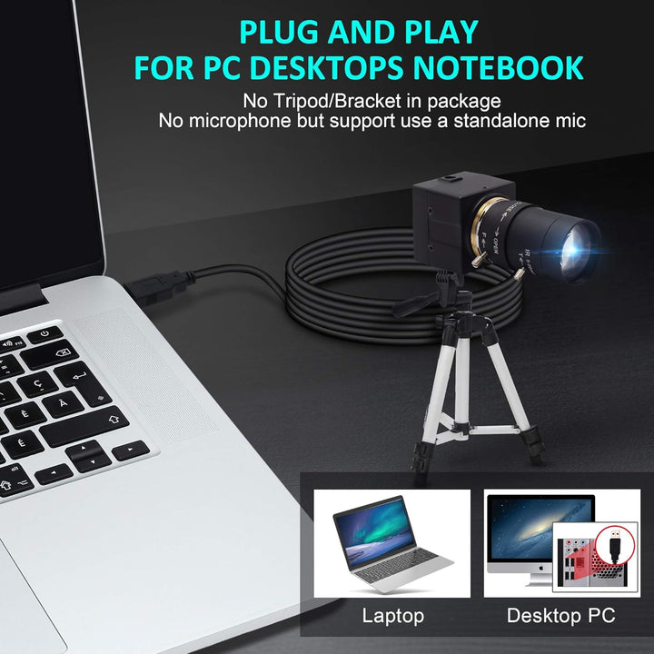 ELP USB Kamera 1080P Low Illumination Webcam 5-50mm Optischer Zoom Objektiv Variabler Fokus IMX323 U