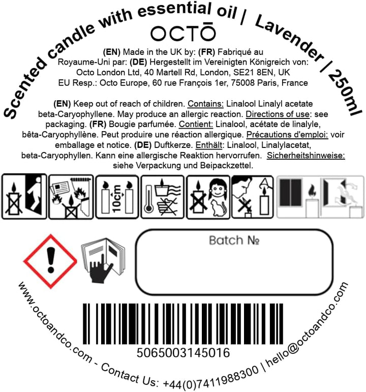 Octo Lavendel | Duftkerze natürlich mit Sojawachs und ätherischen Ölen, 250 ml Lavendel 250 ml, Lave