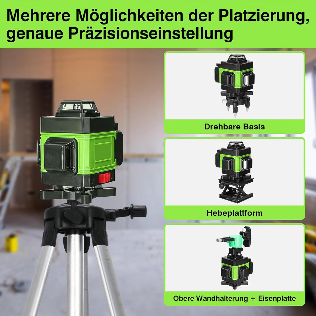 Kreuzlinienlaser Geevorks Laser Wasserwaage 4D 16 Linien 3° Selbstnivellierende 2*2,4 Ah Akku 25M fü