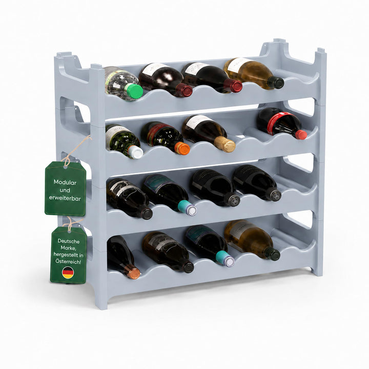 ARTECSIS® Weinregal stapelbar & modular erweiterbar Kunststoff für 24 Weinflaschen (betongrau) - Sta