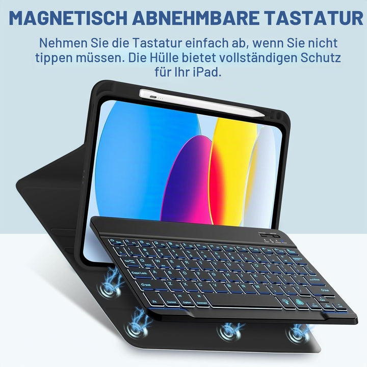 Hülle mit Tastatur für iPad A16 11. Generation 2025 / iPad 10. Generation 2022 (11/10.9 Zoll), Abneh