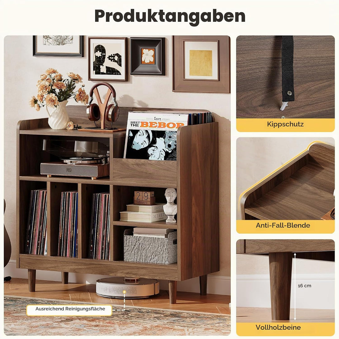 IRONCK Vinyl Plattenspieler Regal mit Ladestation, Schallplatten Aufbewahrung Schallplattenständer f