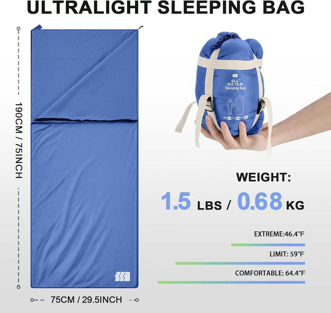 Ultraleicht Schlafsack 680g - mit Anti-Klemm-Reissverschluss – Kompakte Sommerschlafsack für Erwachs