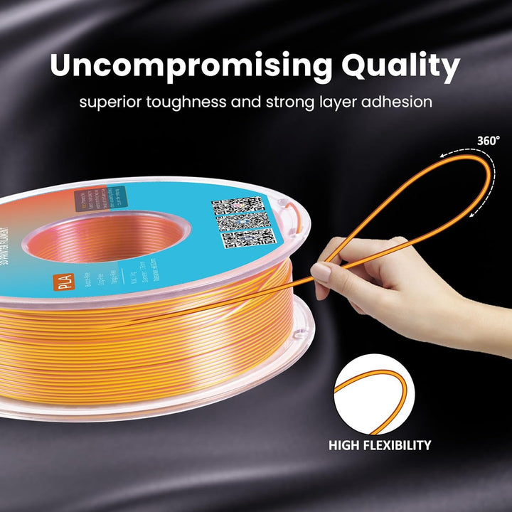 2-Farb Silk PLA Filament 1.75mm 1KG Gold Kupfer, Hochglänzende Oberfläche, Nahtlose Farbübergänge, S
