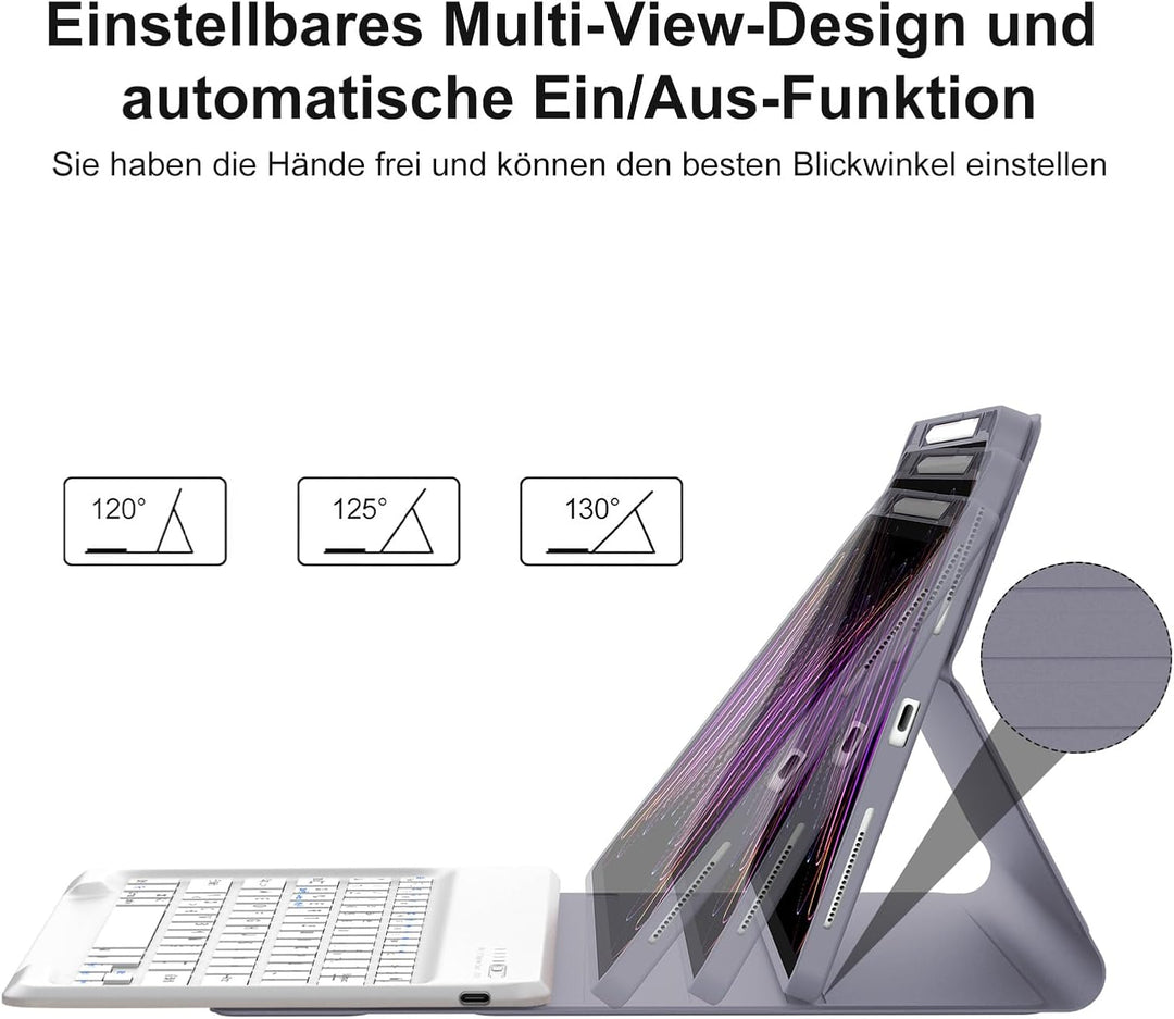 IVEOPPE Hülle mit Tastatur für iPad Pro 12,9 Zoll 6./5./4./3. Generation, Deutsches QWERTZ Layout, M