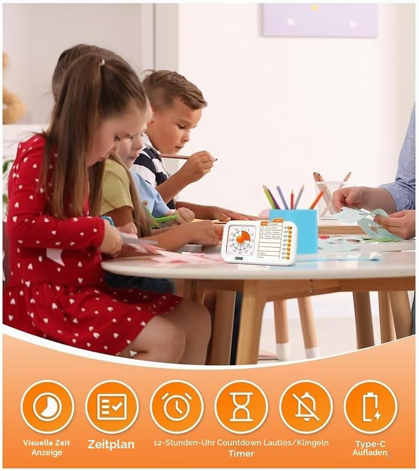 Visueller ADHS-Timer für Kinder und Erwachsene mit Planungstafel, Aufgabentimer, Aufgabentabelle und