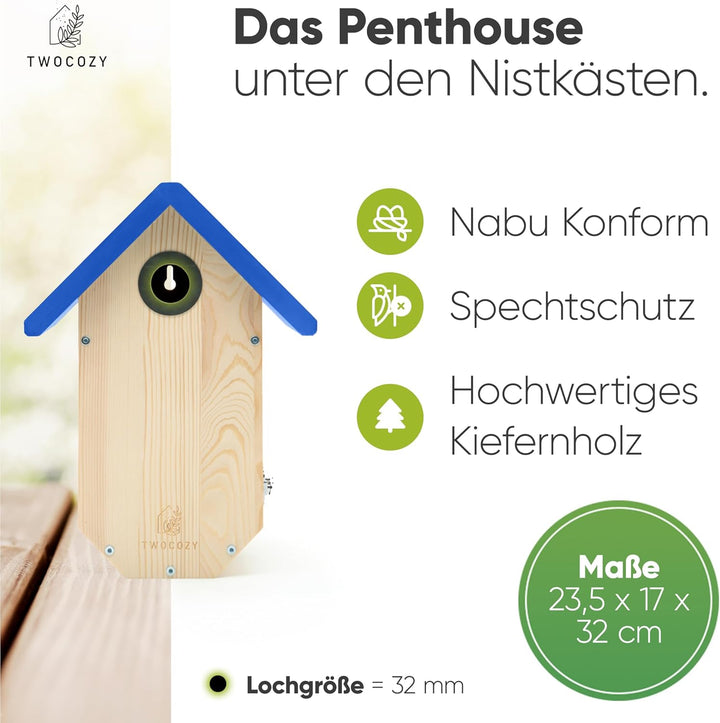 Premium Nistkasten für Meisen | Kohlmeisen [SPECHTSCHUTZ & NESTSCHUTZ] wetterfest & verschraubt | Ma