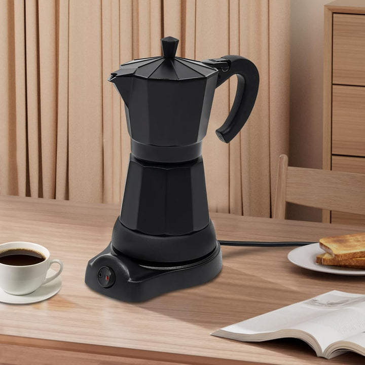 CHERIPOLI Mokkakanne, 300ml Espresso Kocher, Kaffeekocher in Schwarz, verdecktes Heizelement, elektr