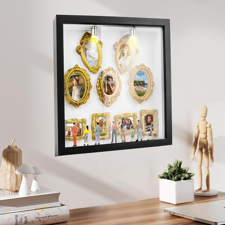 DIY Mini Gold Rahmen Silhouette Box, Upgrade Shadow Box Rahmen Set mit Gold Miniatur Museum, Feiern
