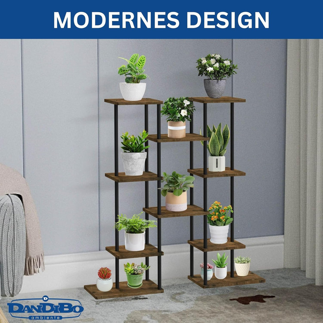 DanDiBo Blumenregal Indoor Metall Schwarz 6 Etagen Holz 96584 Blumentreppe 100 cm Pflanzenständer Mo