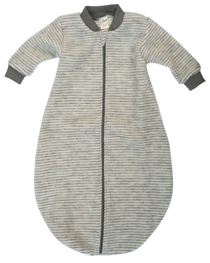 Lilano, Schlafstrampler Schlafsack Mit Arm, 100% Wollfrottee Flausch (kbT) Hellgrau Geringelt 86-92,