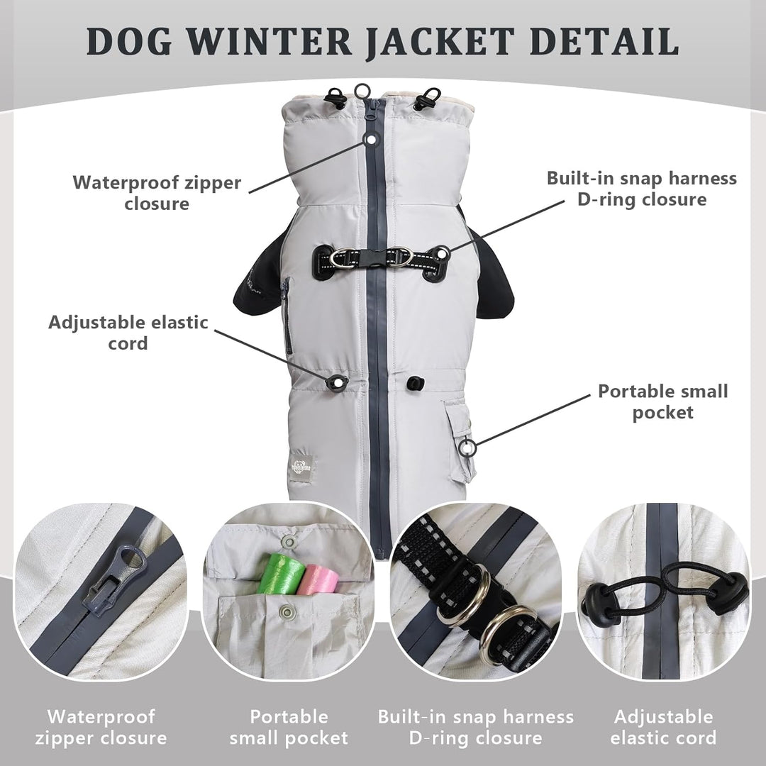 Hundemantel mit Geschirr D-Ring und Tasche, warme Hundejacke für mittlere grosse Hunde, wasserdichte
