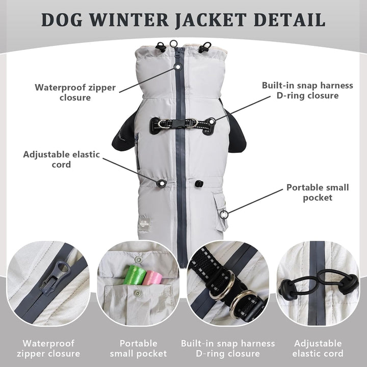 Hundemantel mit Geschirr D-Ring und Tasche, warme Hundejacke für mittlere grosse Hunde, wasserdichte