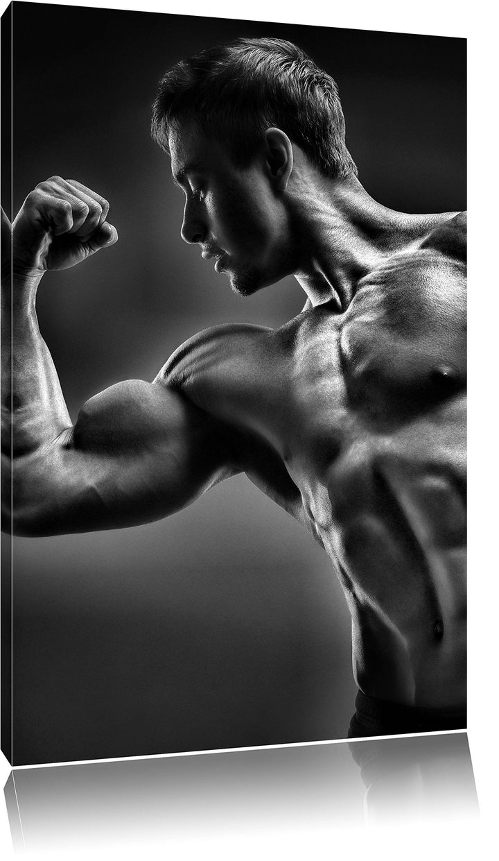 Pixxprint Starker Bodybuilder als Leinwandbild/Grösse: 100x70 cm/Wandbild/Kunstdruck/fertig bespannt