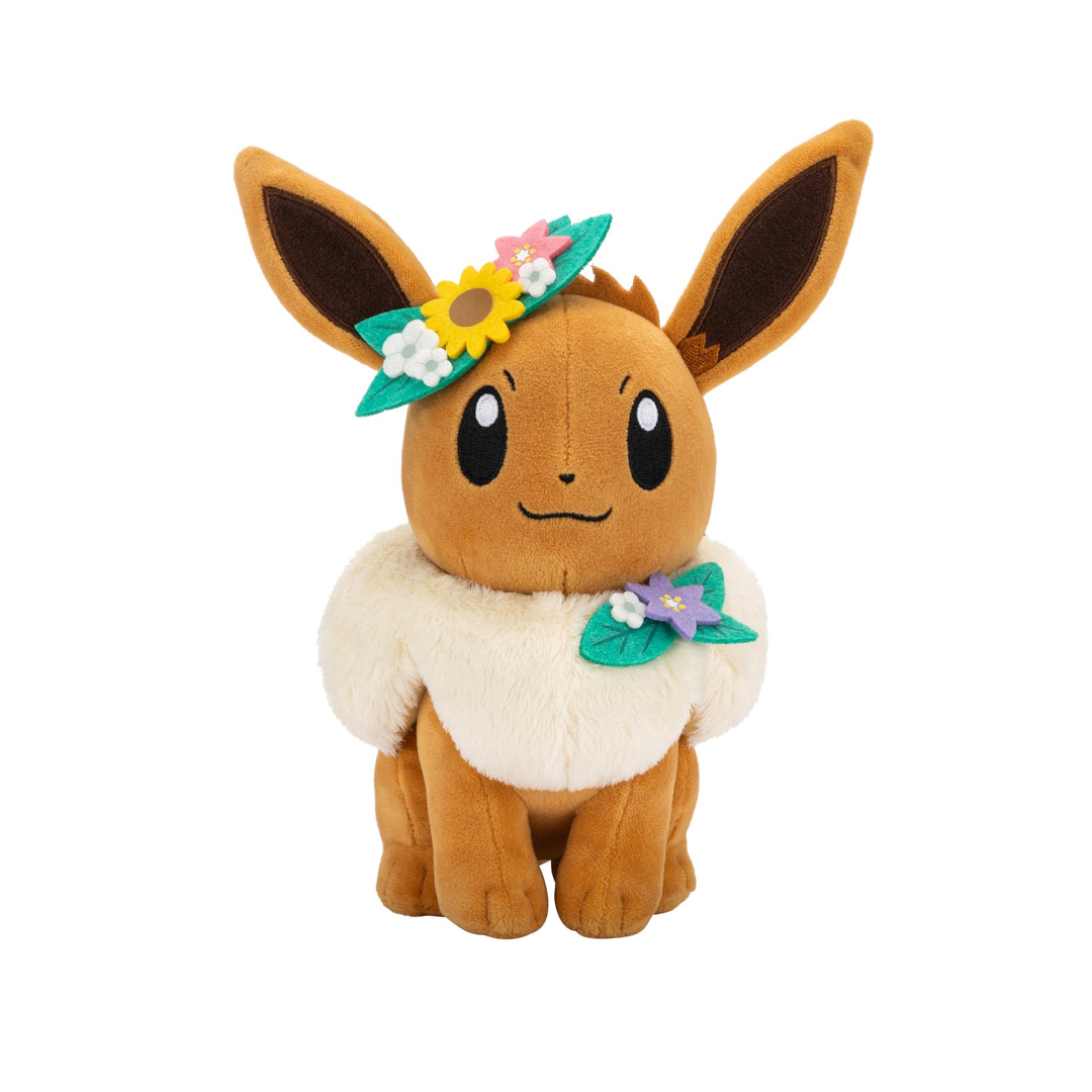 Pokémon PKW3667-20cm Plüsch - Evoli mit Blumenkrone, offizielles Plüsch