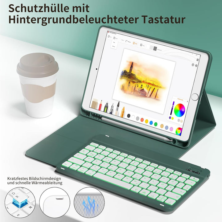 Tastatur mit Hülle für iPad 9/8/7 Generation 10,2 Zoll, Grün, Grün
