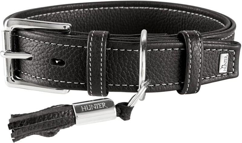 HUNTER CANNES Hundehalsband, Leder, Nappaleder, weich, edel, elegant, 70 (L-XL), schwarz schwarz 70