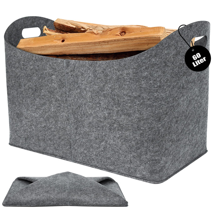 4 Stück Gross Filz Holzkörbe 60 Liter Faltbare Einkaufstaschen | Multifunktion Kaminholztasche mit G