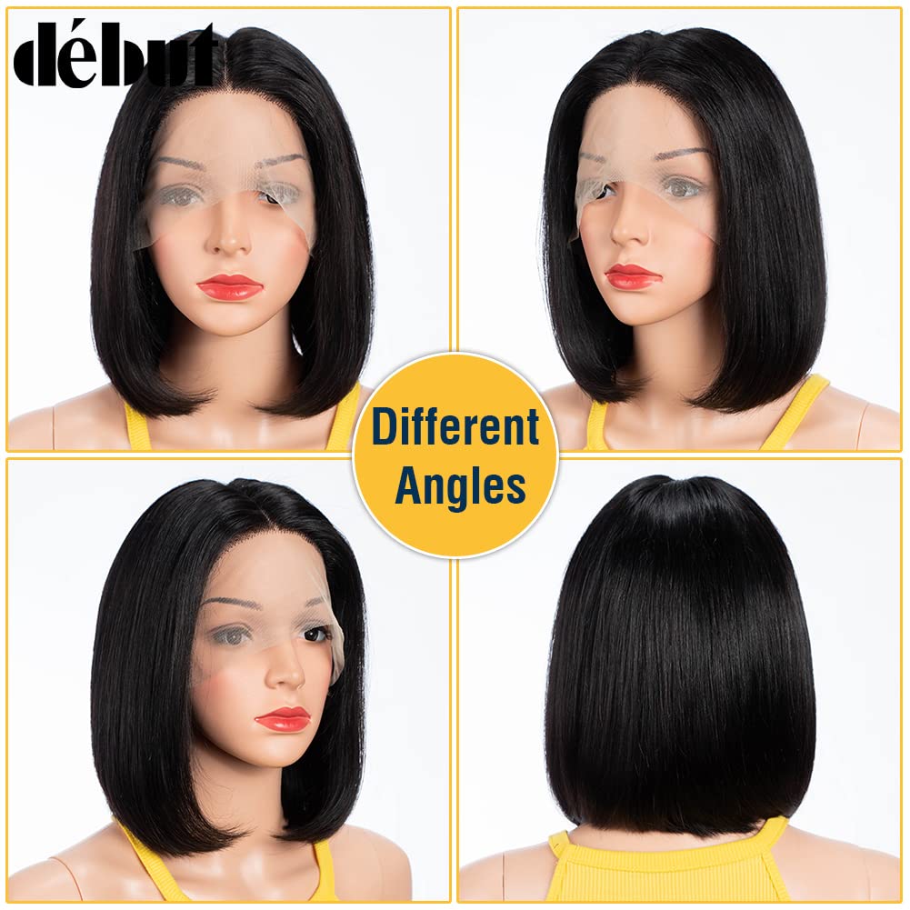 DÉBUT Straight Bob Perücken Echthaar T Part Lace Front Bob Perücke Vorgezupft mit Babyhaar 150% Dich