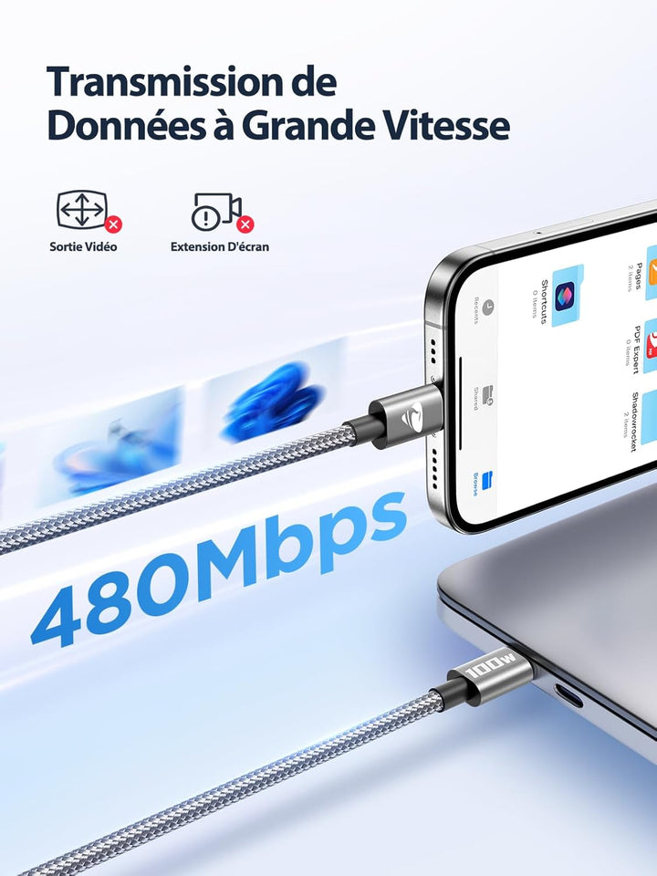 USB C auf USB C Kabel, [2 m/2 Stück] 100 W 5 A Schnellladekabel USB C Nylon geflochten für iPhone 17