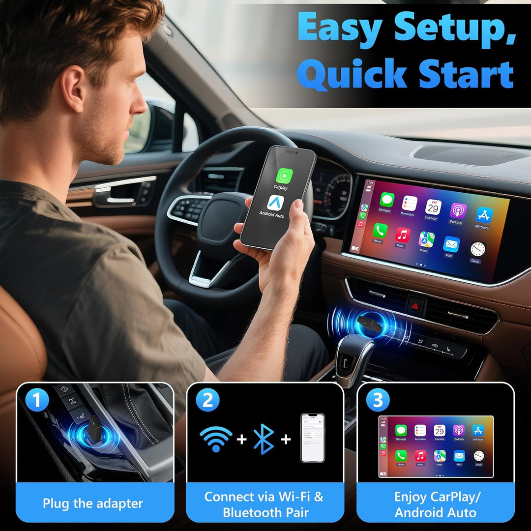 2 IN 1 Wireless CarPlay & Android Auto Adapter, Kabelloser USB-Dongle für Autos, Kabelloses CarPlay
