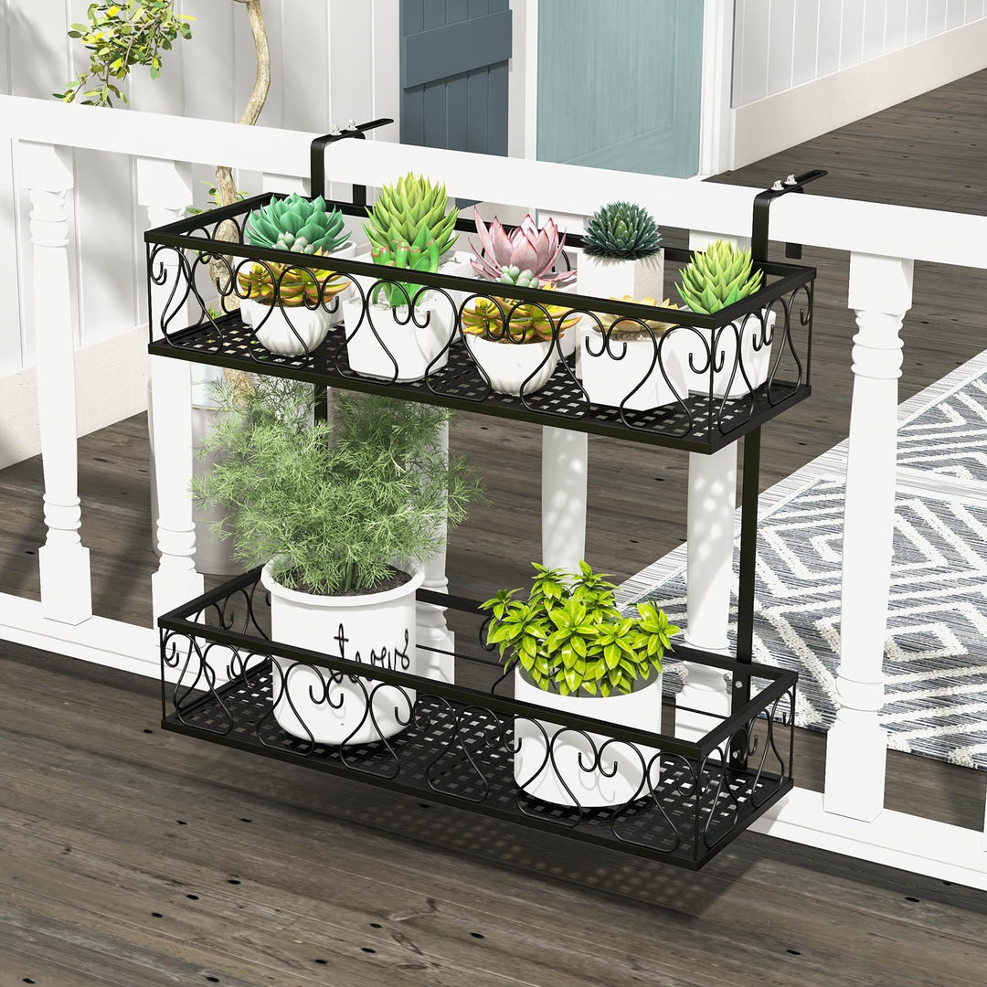 RELAX4LIFE Blumentopfhalter Balkon 2-Tier, Hängendes Blumenregal Metall, Hängeregal mit verstellbare