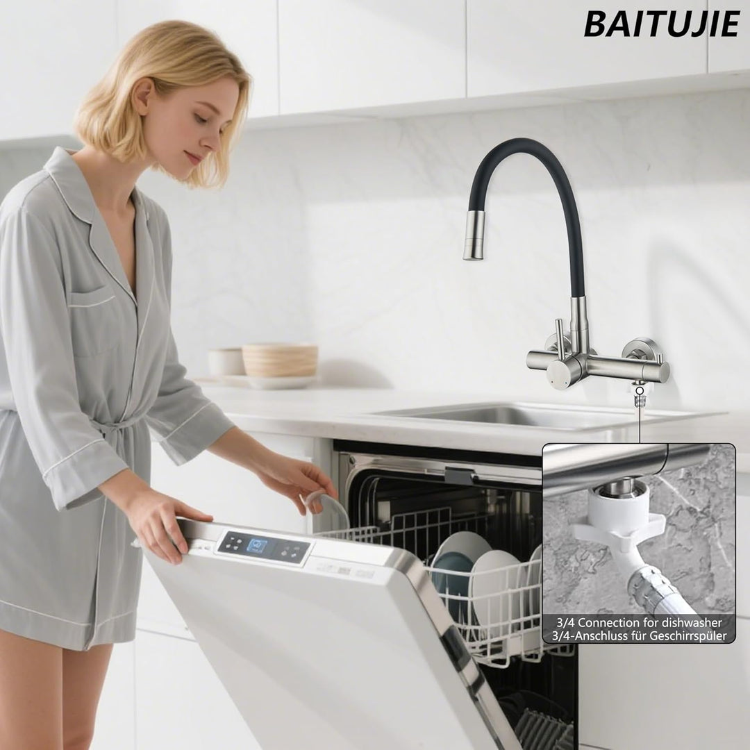 Wandarmatur Küche mit 3/4 Zoll Anschluss für Geschirrspüler/Waschmaschine, Küchenarmatur Wandmontage