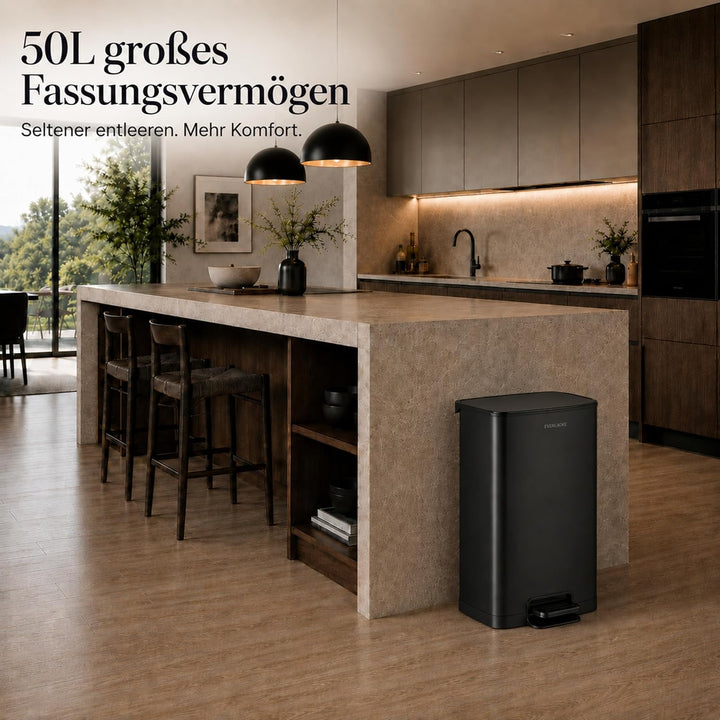 EverGrove 50L Treteimer aus Edelstahl mit Deckel, Soft-Close, Stay-Open Funktion, herausnehmbarer In