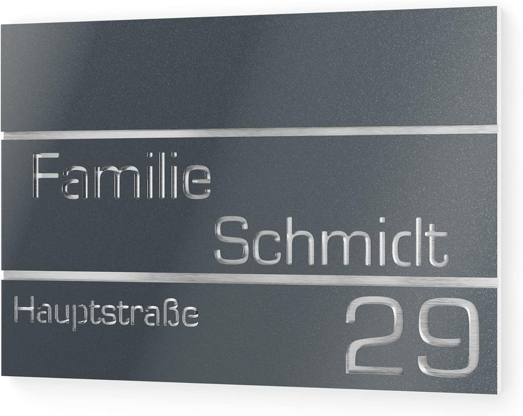 Hausnummer aus V2A Edelstahl 160x110mm - Anthrazit Metallic - Rostfrei UV-beständig Individuell anpa