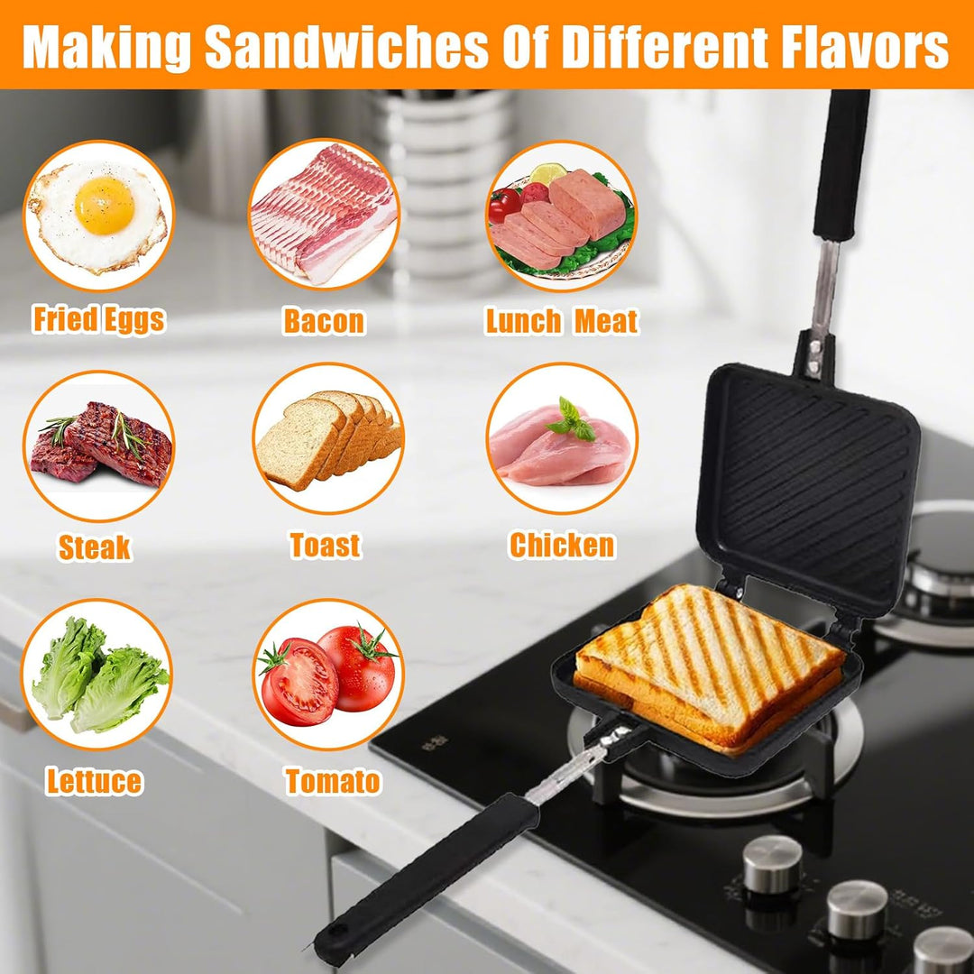 Aluminium Doppelseitiger Bratpfanne mit Hitzebeständigem Griff, Camping Sandwichmaker, Antihaftbesch
