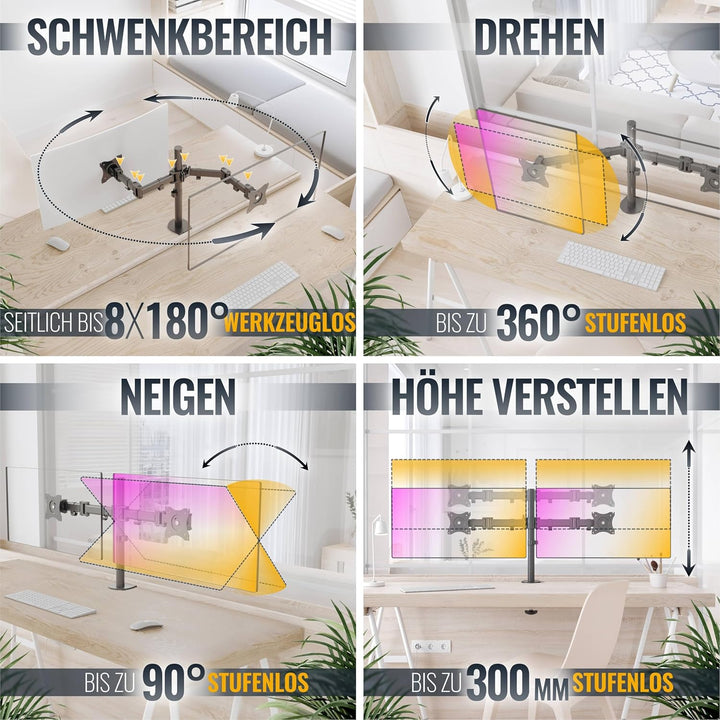 RICOO Monitorarm Monitorhalterung 2 Monitore Arm Monitor Halterung Tisch, TS5811 VESA Tischhalterung