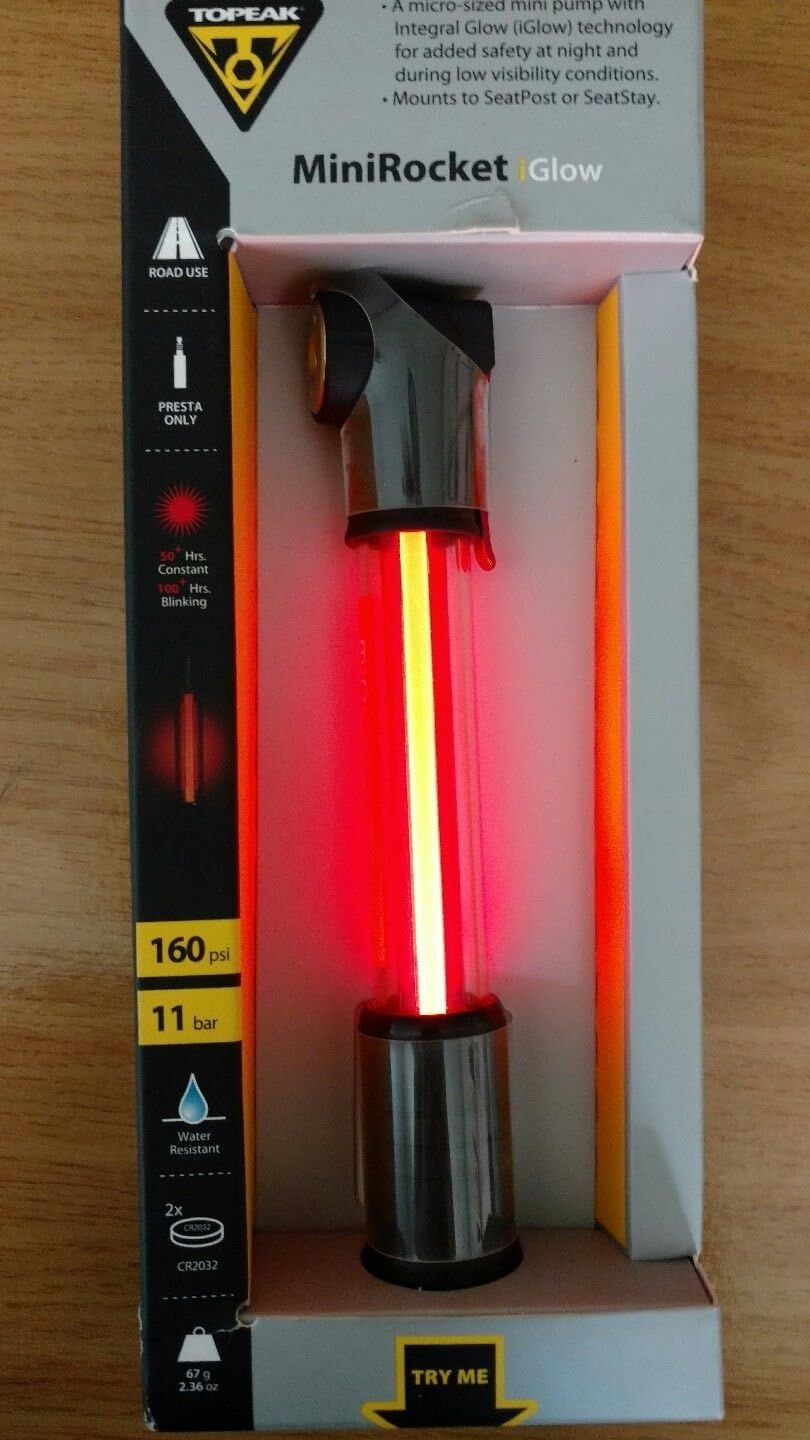 Topeak Mini Luftpumpe Rocket iGlow mit Beleuchtung, schwarz, TIG-MR01