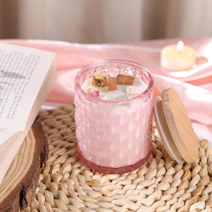 LETINE 6 Stück Kerzengläser, 200ml Rosa Kerzengläser mit Deckel, Kerzengläser zum Befüllen, Kerzengl