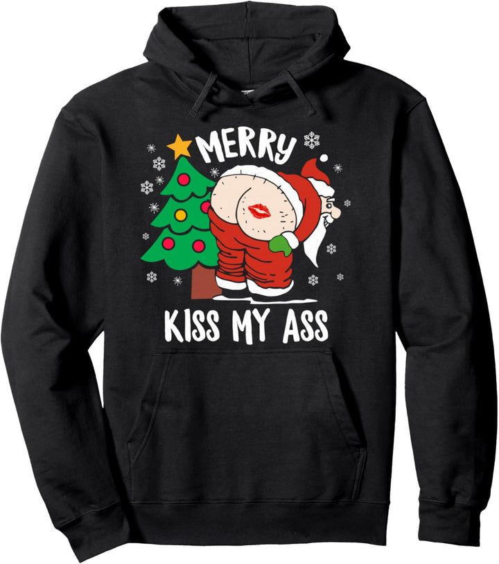 Merry Kiss My Ass Freche Weihnachtsgeschenke Lustiger Weihnachtsmann Pullover Hoodie