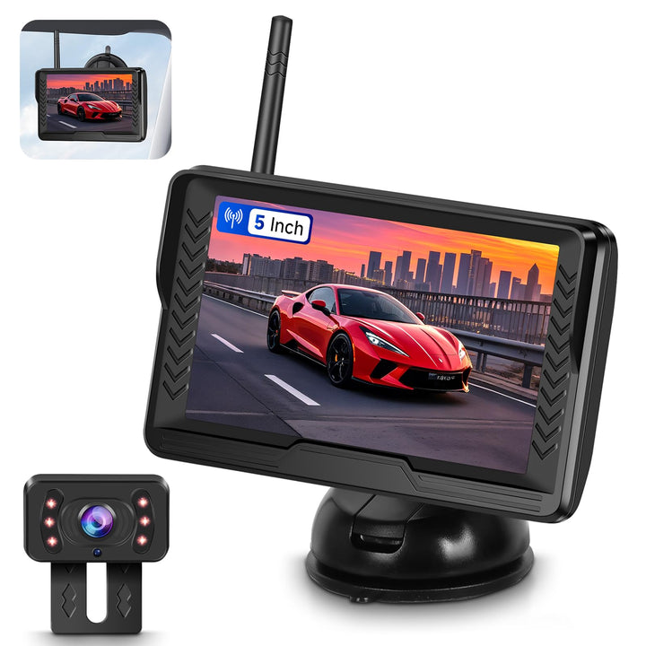 VECHTEL AHD 720P Kabellose Rückfahrkamera,5"-HD-Monitor-Set, IP69 wasserdicht, Weitwinkel, Nachtsich