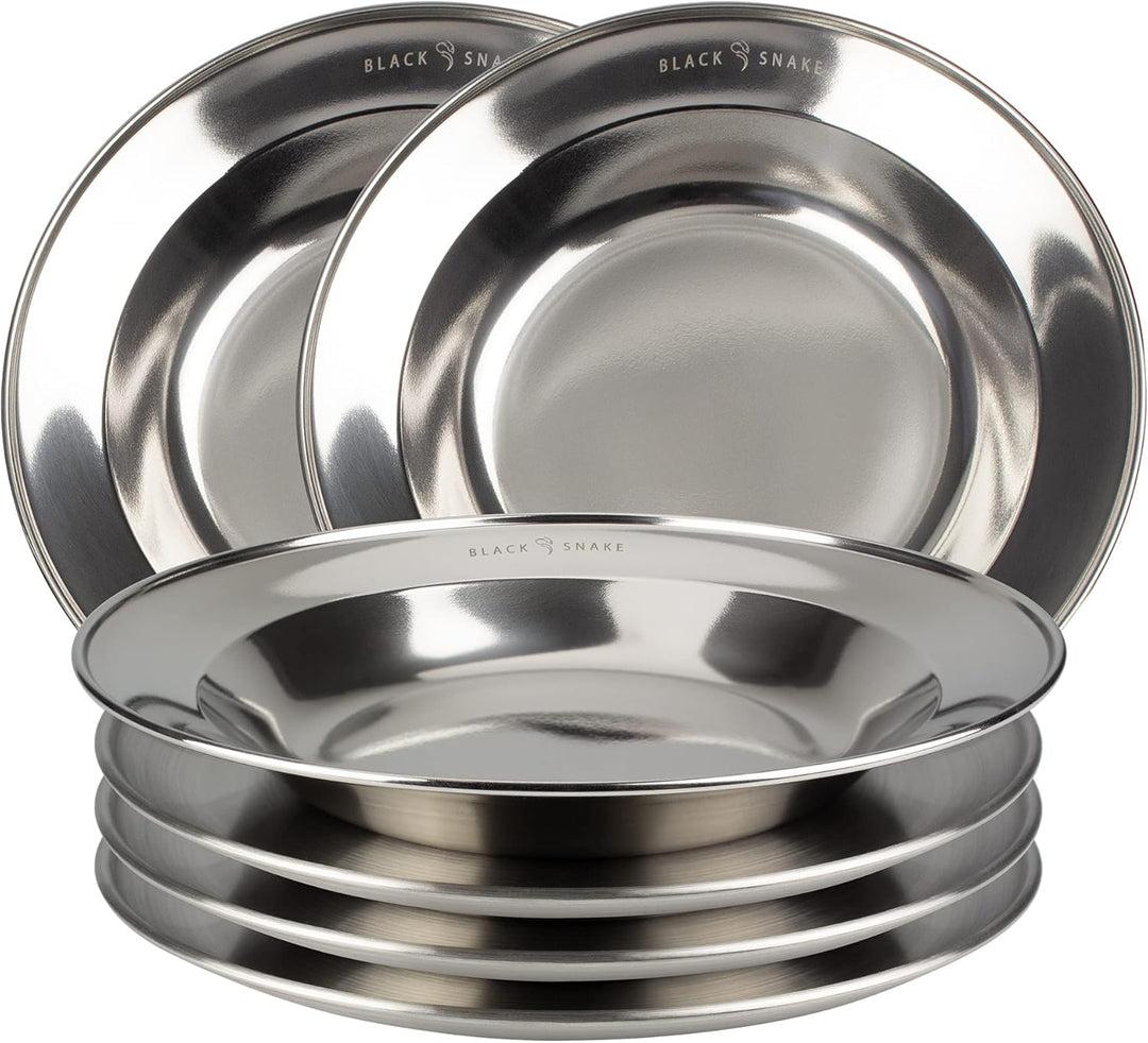 Black Snake® Camping Teller Set 3 flach & 3 tief - Edelstahl Essteller - robustes Outdoor Geschirr f