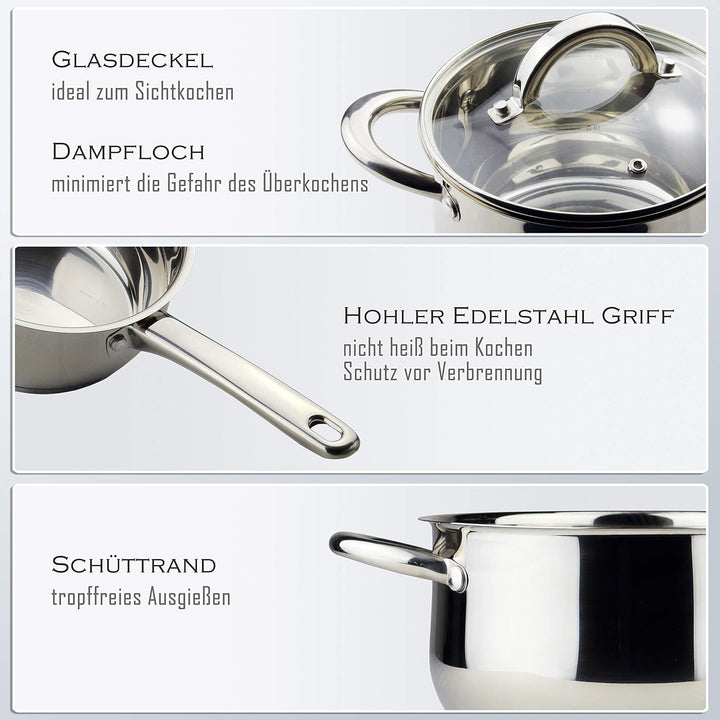 Linnuo Topfset Induktion - 4 Töpfe &amp; 3 Glasdeckel - Kochtopf Set aus hochwertigem Edelstahl - Topf m