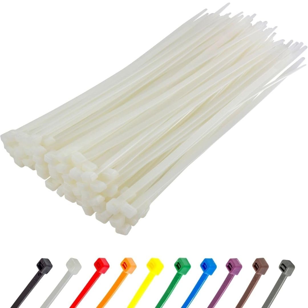 Gocableties Kabelbinder 100 Stück Weiss/Naturfarben Transparent, 370 mm x 7,6 mm mit 54,4 kg Zugfest