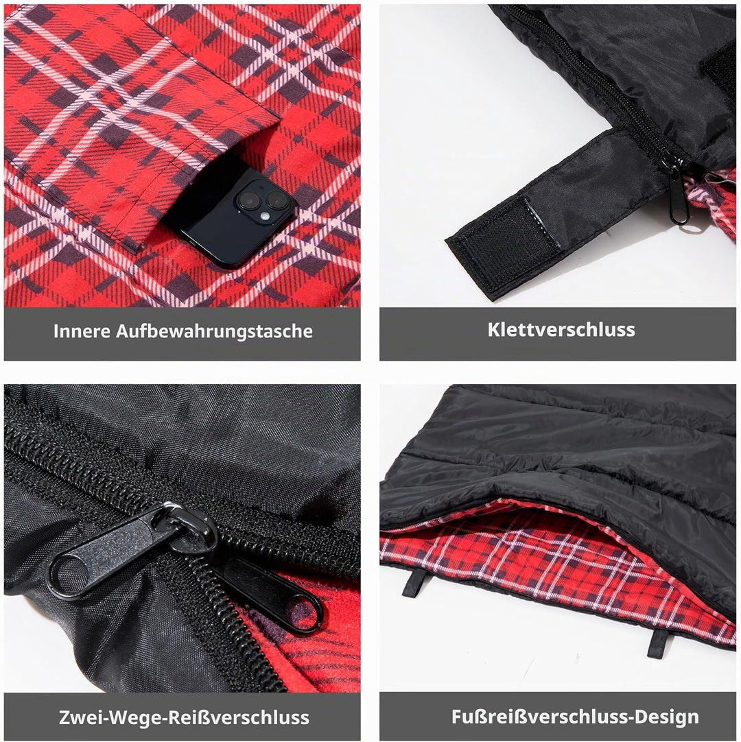 BISINNA XL Baumwoll Flanell-Schlafsack für Camping, 2-3 Jahreszeiten, Erwachsenen-Schlafsack für Wan