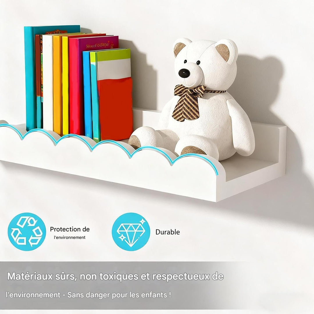 Schweberegal für Bücher | 2 Stück Wand- gekröpft – schwebende Bücherregale aus Holz – für Kinderzimm