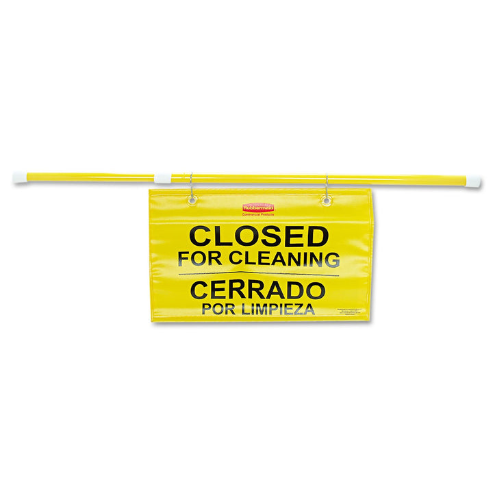 Rubbermaid Commercial Products Site Safety Hanging Sign Multilingual 'Closed for Cleaning' - Yellow
