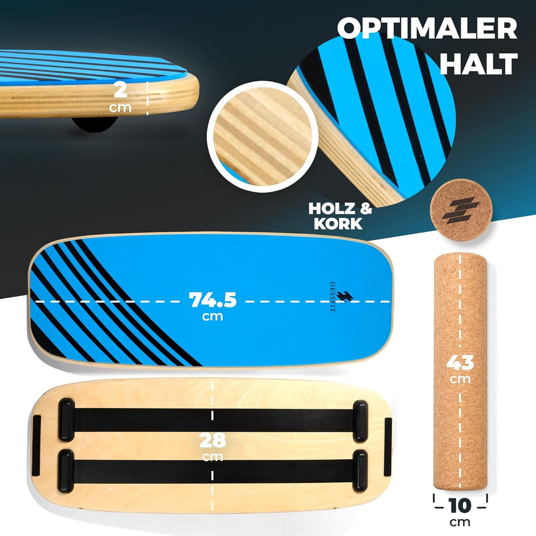 Balance Board Holz Rutschfest mit Kork Rolle | Balance Board Erwachsene & Kinder | Gleichgewichtstra