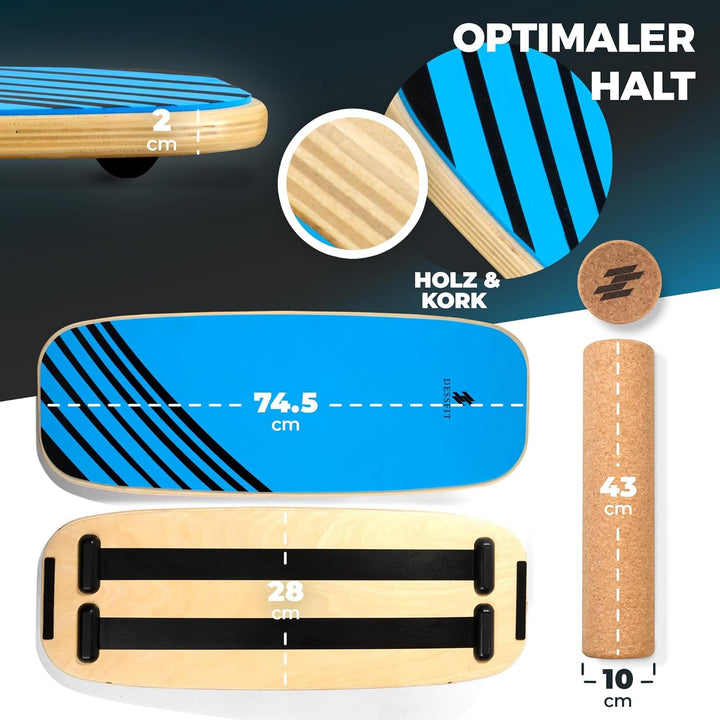 Balance Board Holz Rutschfest mit Kork Rolle | Balance Board Erwachsene & Kinder | Gleichgewichtstra