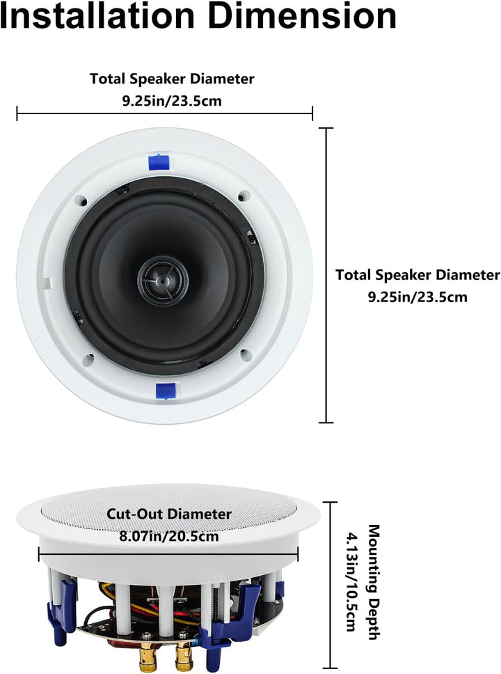 Herdio 6,5 Zoll BluetoothDeckenlautsprecher, 160 Watt Kompatibel Einbaulautsprecher, Bündige Montage
