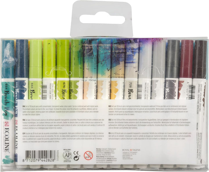 Ecoline Brush Pen-Set mit 30 flüssigen Aquarellstiften – Ergänzungsfarben | Mischbare Pinselstifte f